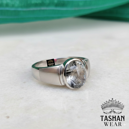 NATURAL GOLDEN MUH E NAJAF STONE – RUTILE QUARTZ – 18.90 CARAT PURE SILVER RING SIZE ALL