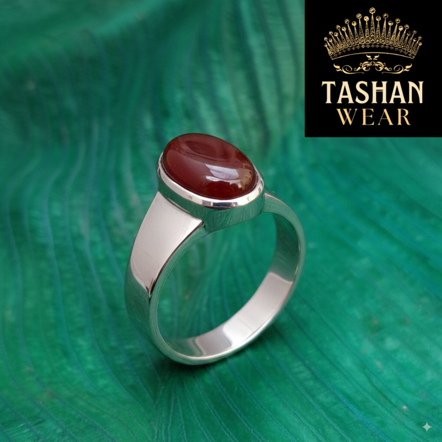 NATURAL BLACK/RED YEMENI AQEEQ SILVER RING 12.81GM – SIZE ALL
