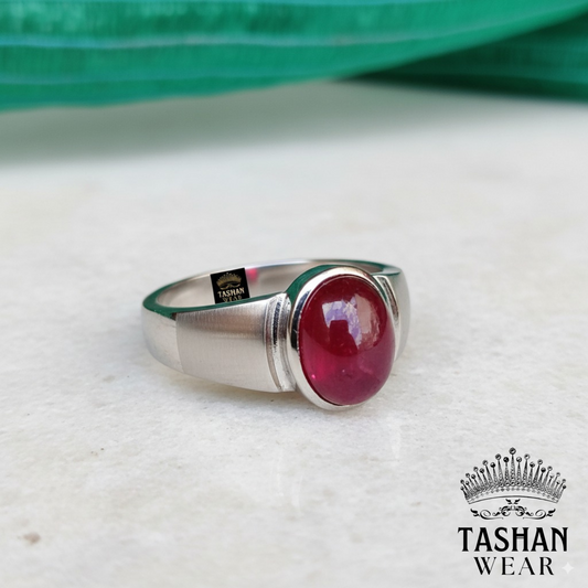 Natural Yaqoot (Ruby) Stone Ring – 12 Carat Pure Silver – Adjustable Size