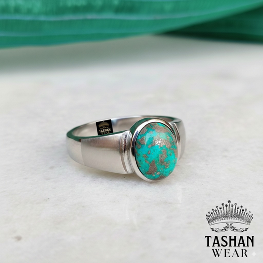 NATURAL TURQUOISE -FEROZA- 925 PURE SILVER RING-SIZE ALL