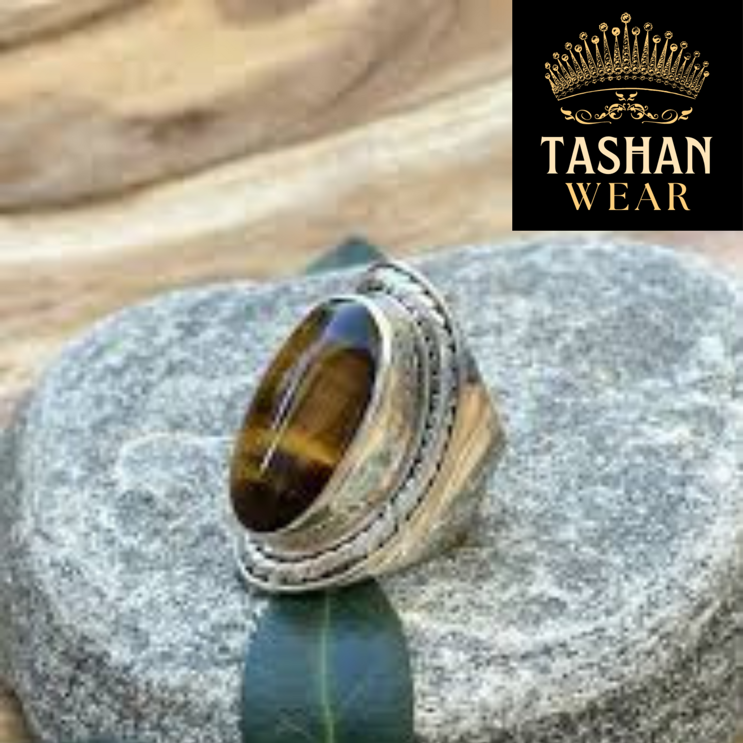 Natural Tiger Stone 15.20 CT Plus Ring